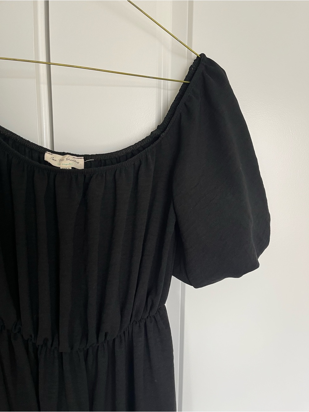 See You Monday Black Puff-Sleeve Tiered Midi Dress - Picture 3 of 3